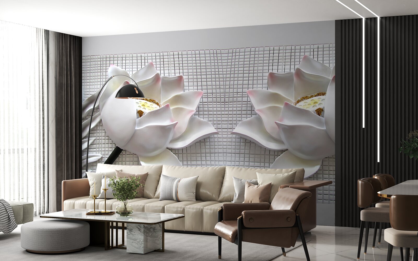 Papier peint boîtes de lotus blanc