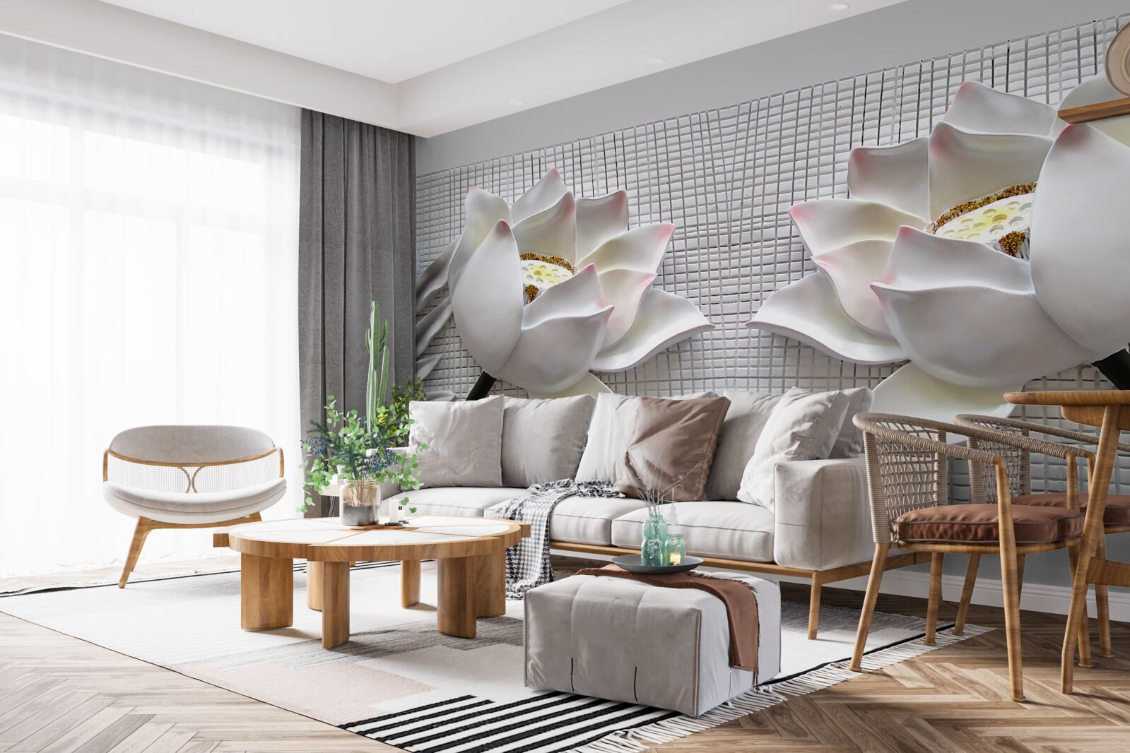 Papier peint boîtes de lotus blanc