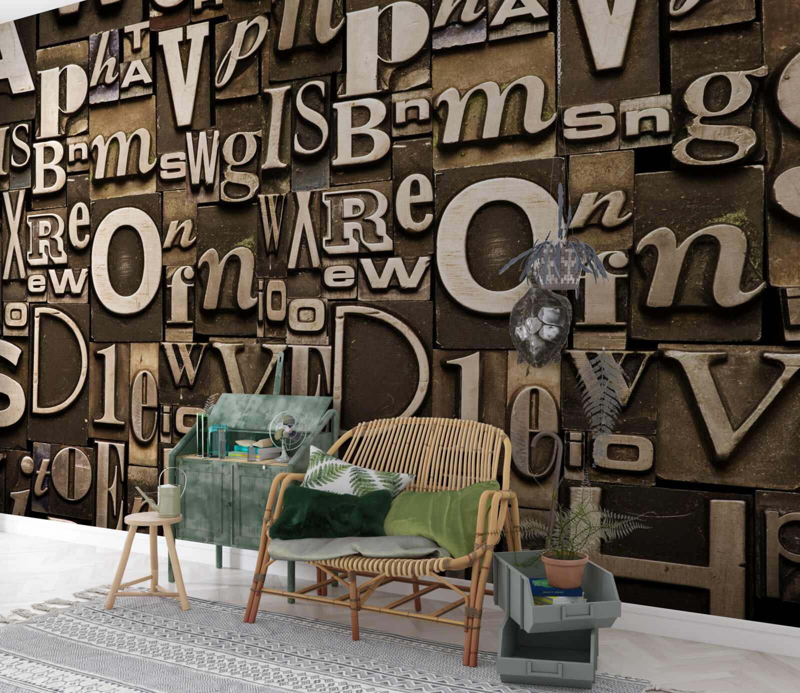 Papier peint divers symboles sur un panneau marron