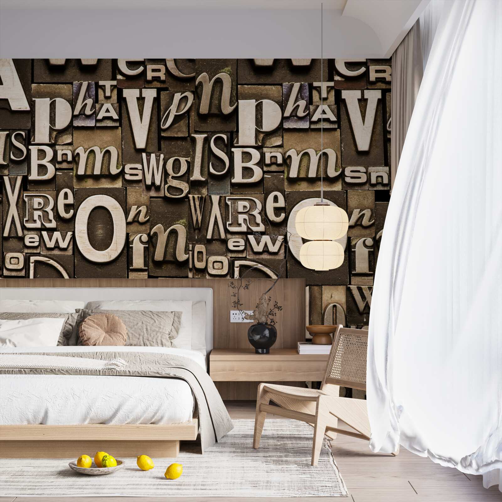 Papier peint divers symboles sur un panneau marron