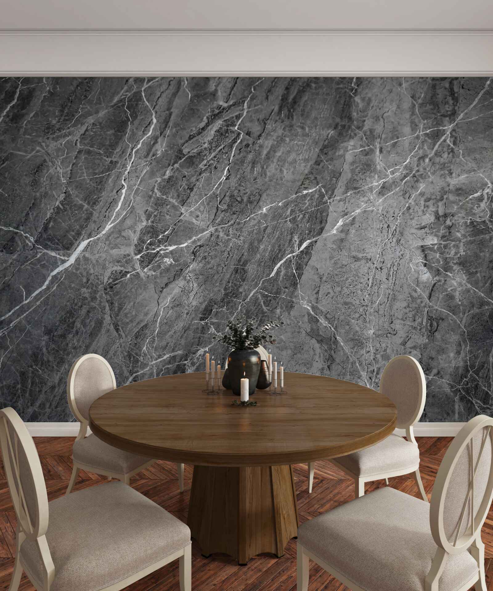 Papier peint marbre gris veiné de blanc