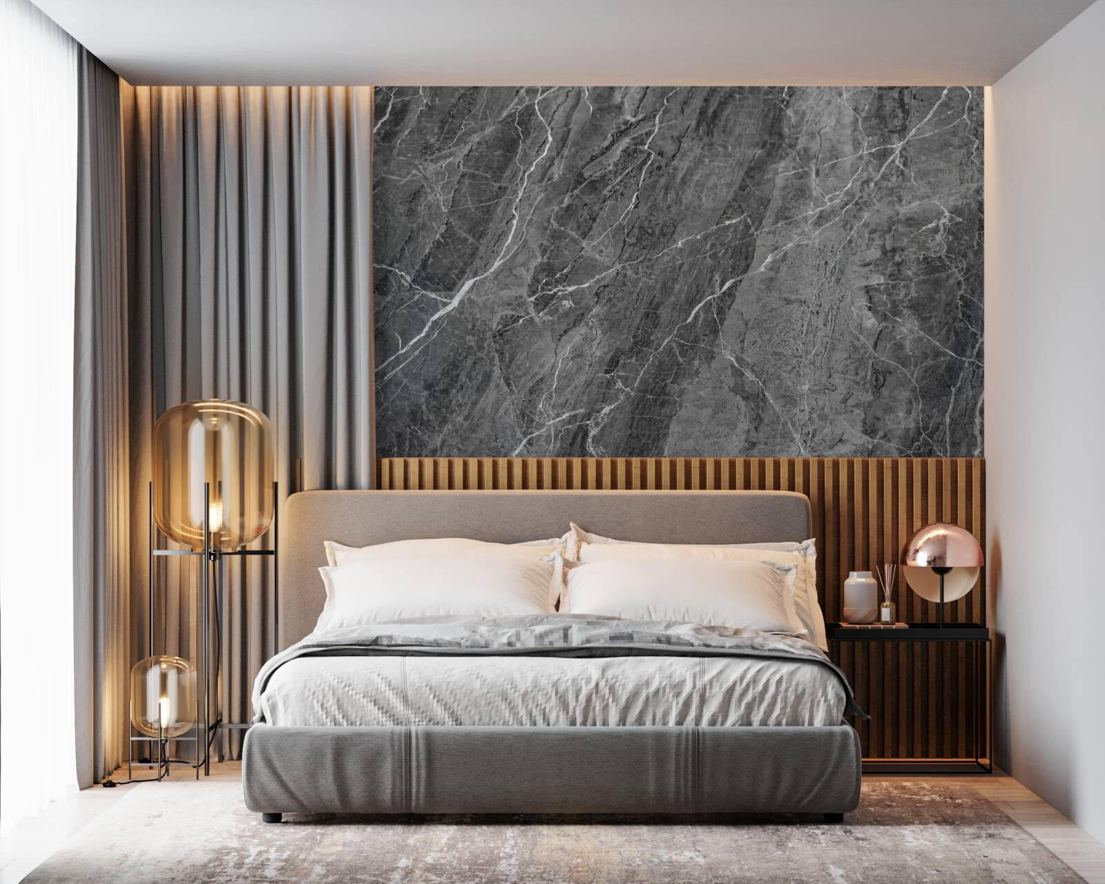 Papier peint marbre gris veiné de blanc