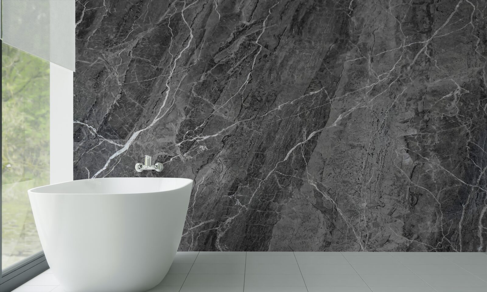 Papier peint marbre gris veiné de blanc