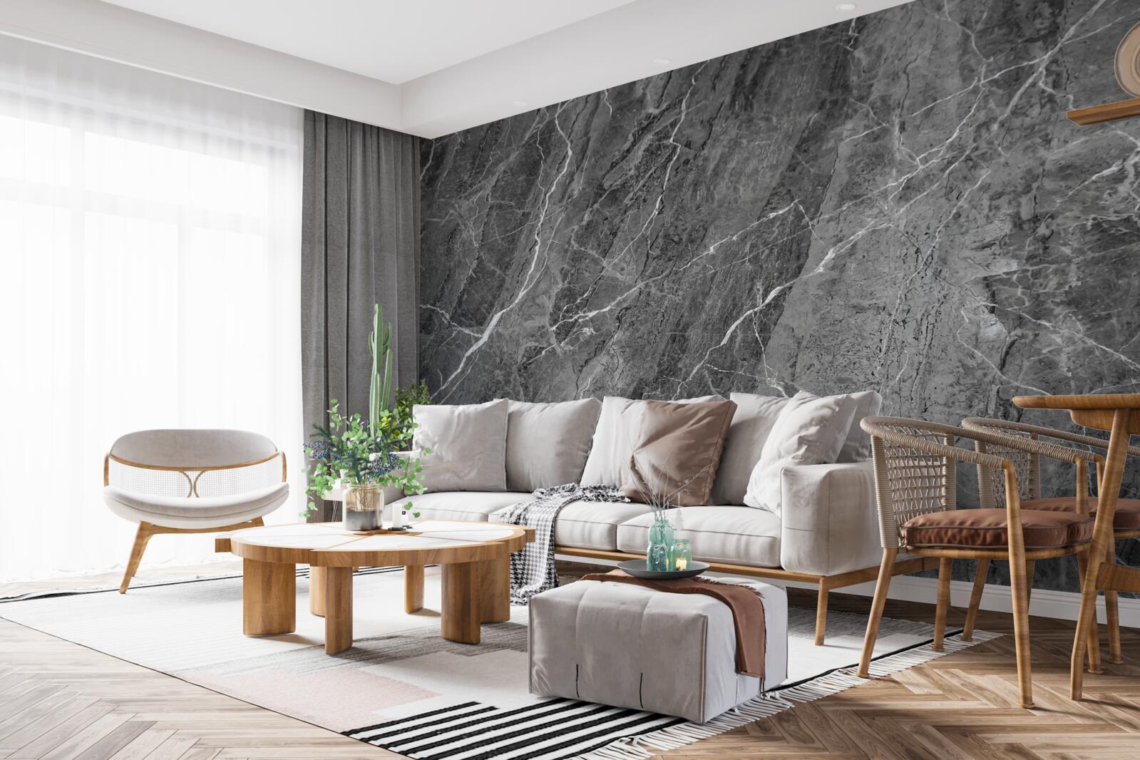 Papier peint marbre gris veiné de blanc