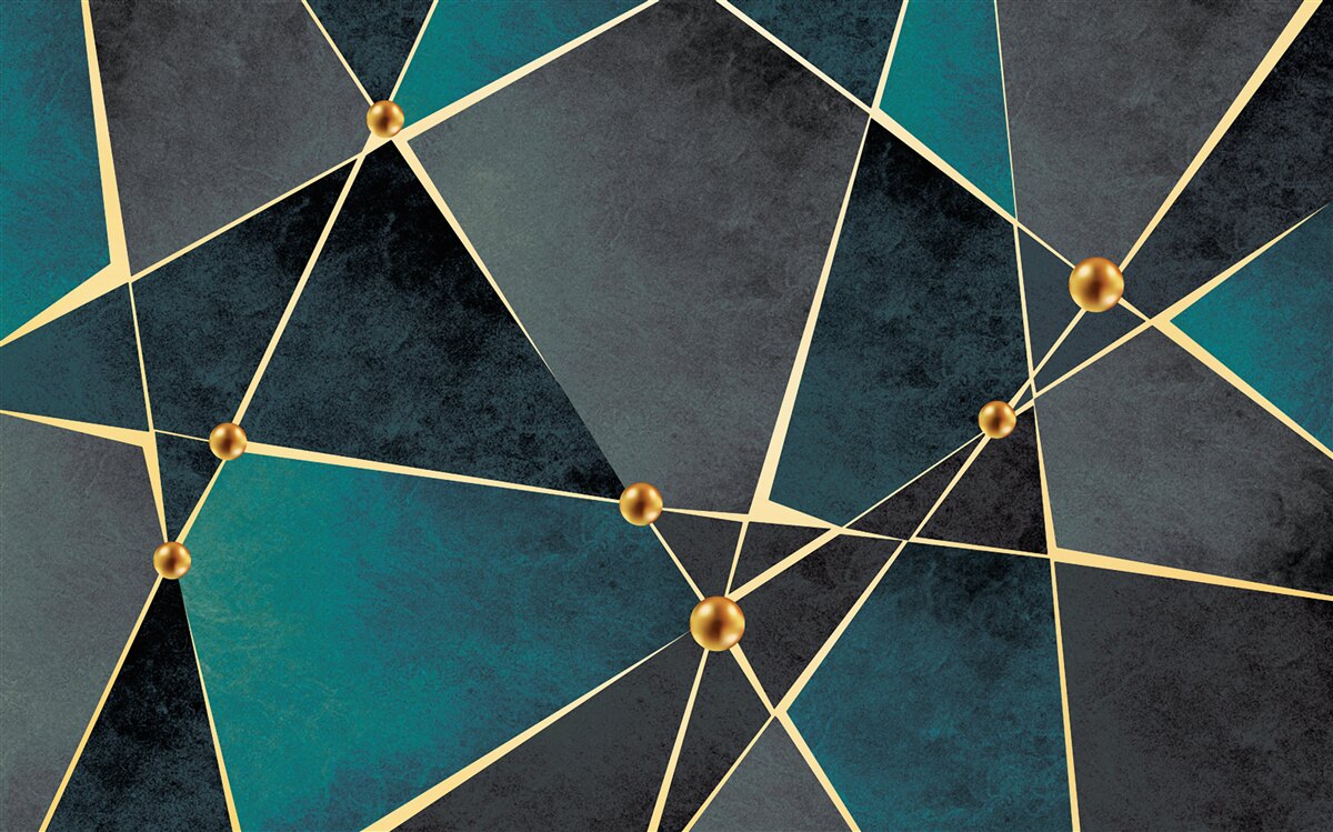 Papier peint mosaïque émeraude avec accents dorés