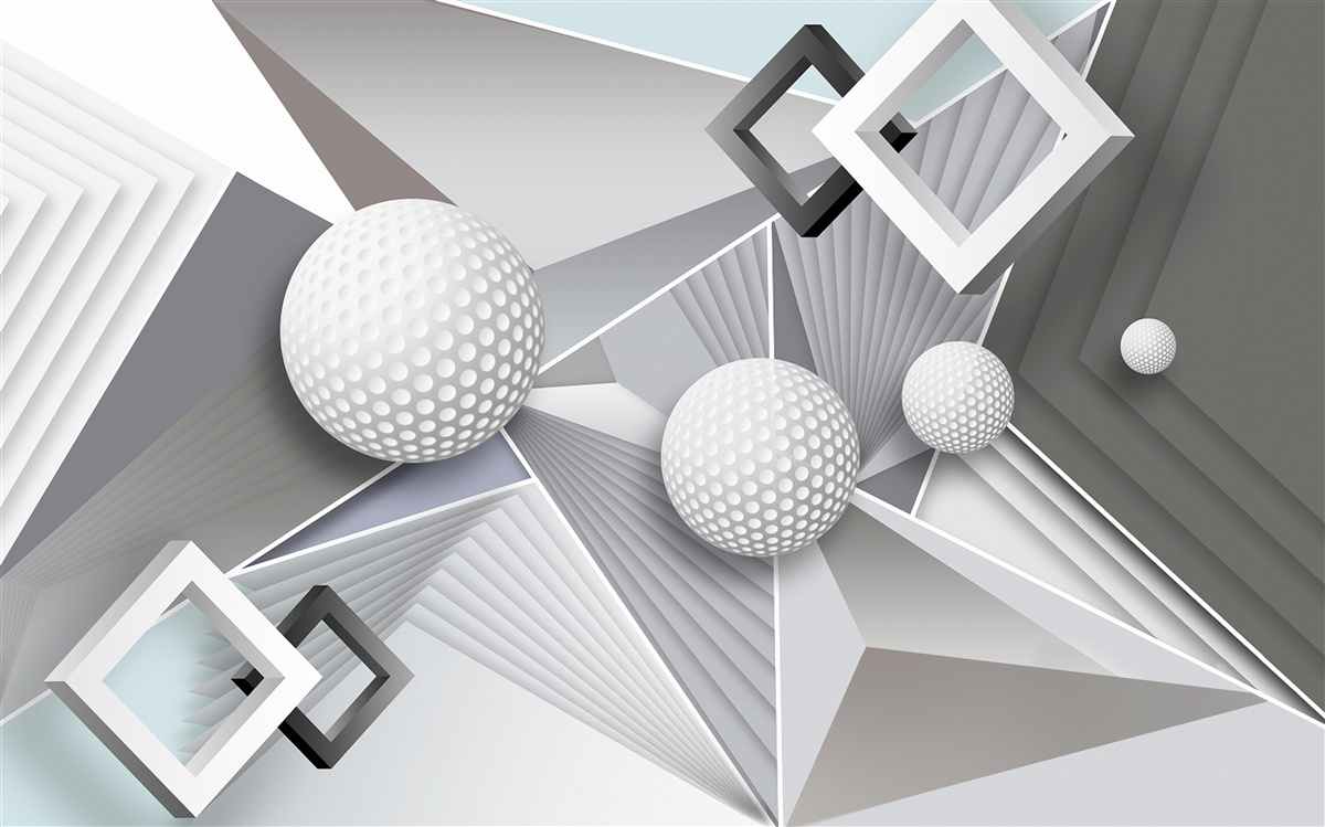 Papier peint représentation géométrique abstraite d'un cube et d'une boule