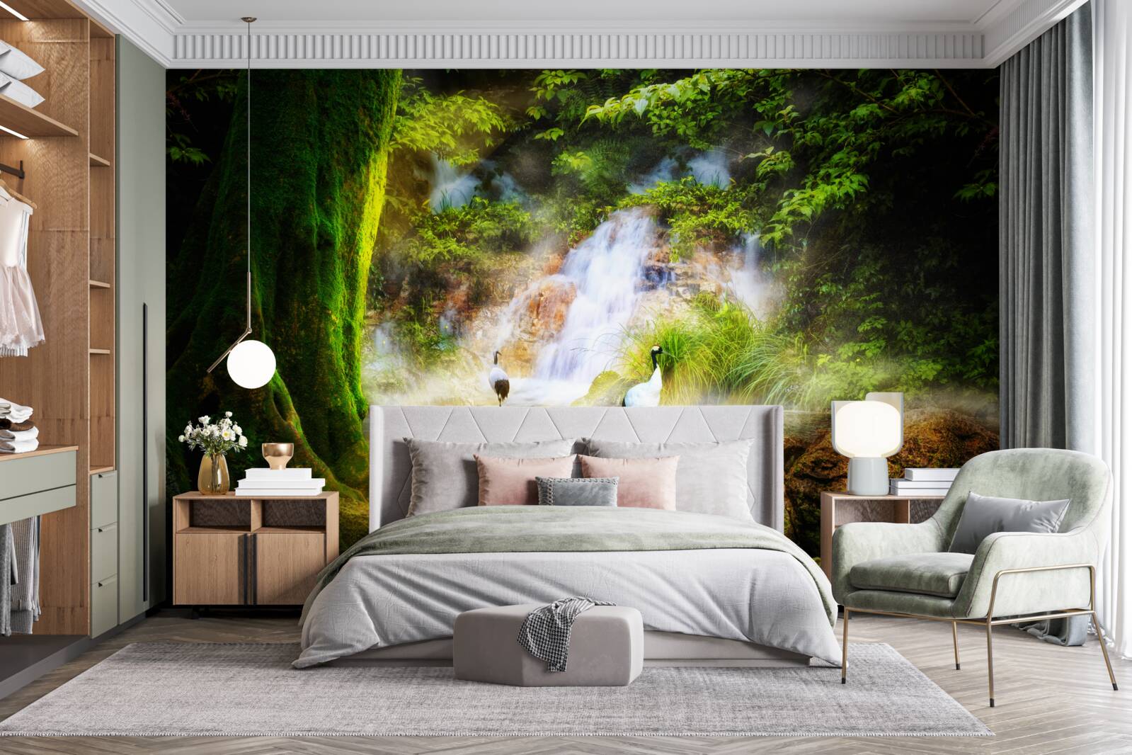 Papier peint chute d'eau magique en montagne tombant en cascade