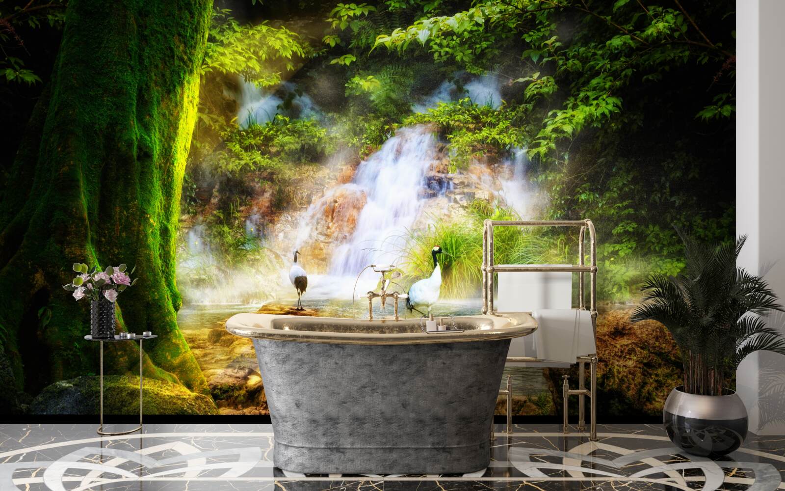 Papier peint chute d'eau magique en montagne tombant en cascade