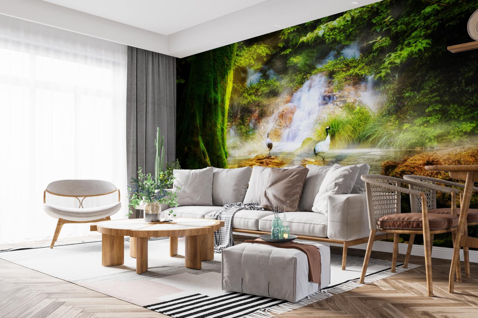 Papier peint chute d'eau magique en montagne tombant en cascade