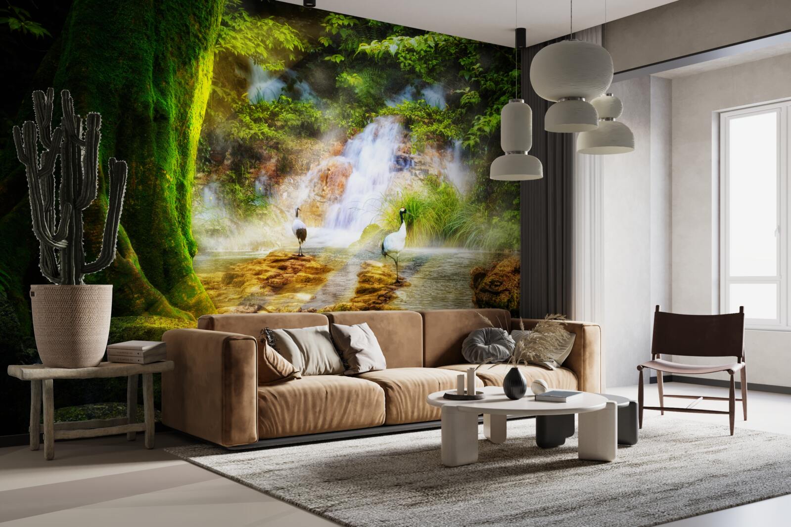 Papier peint chute d'eau magique en montagne tombant en cascade