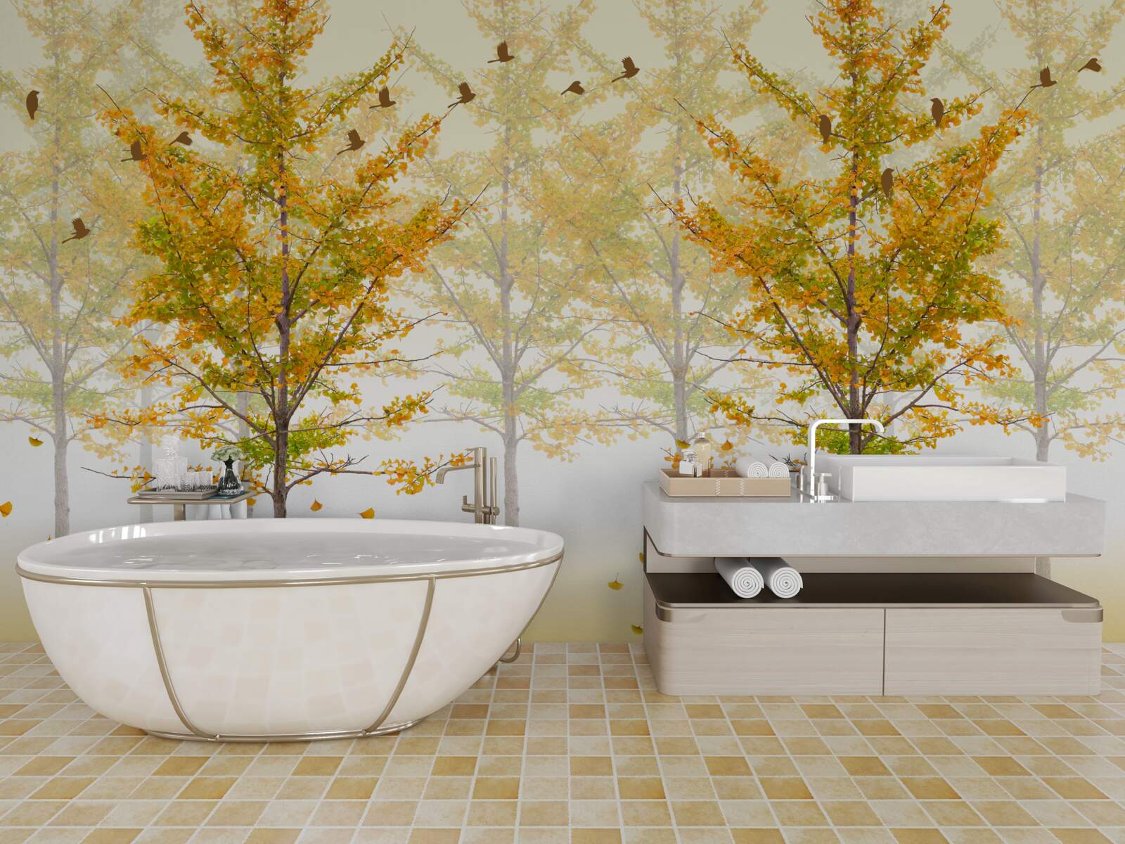 Papier peint les couleurs de l'automne dans une forêt de feuillus