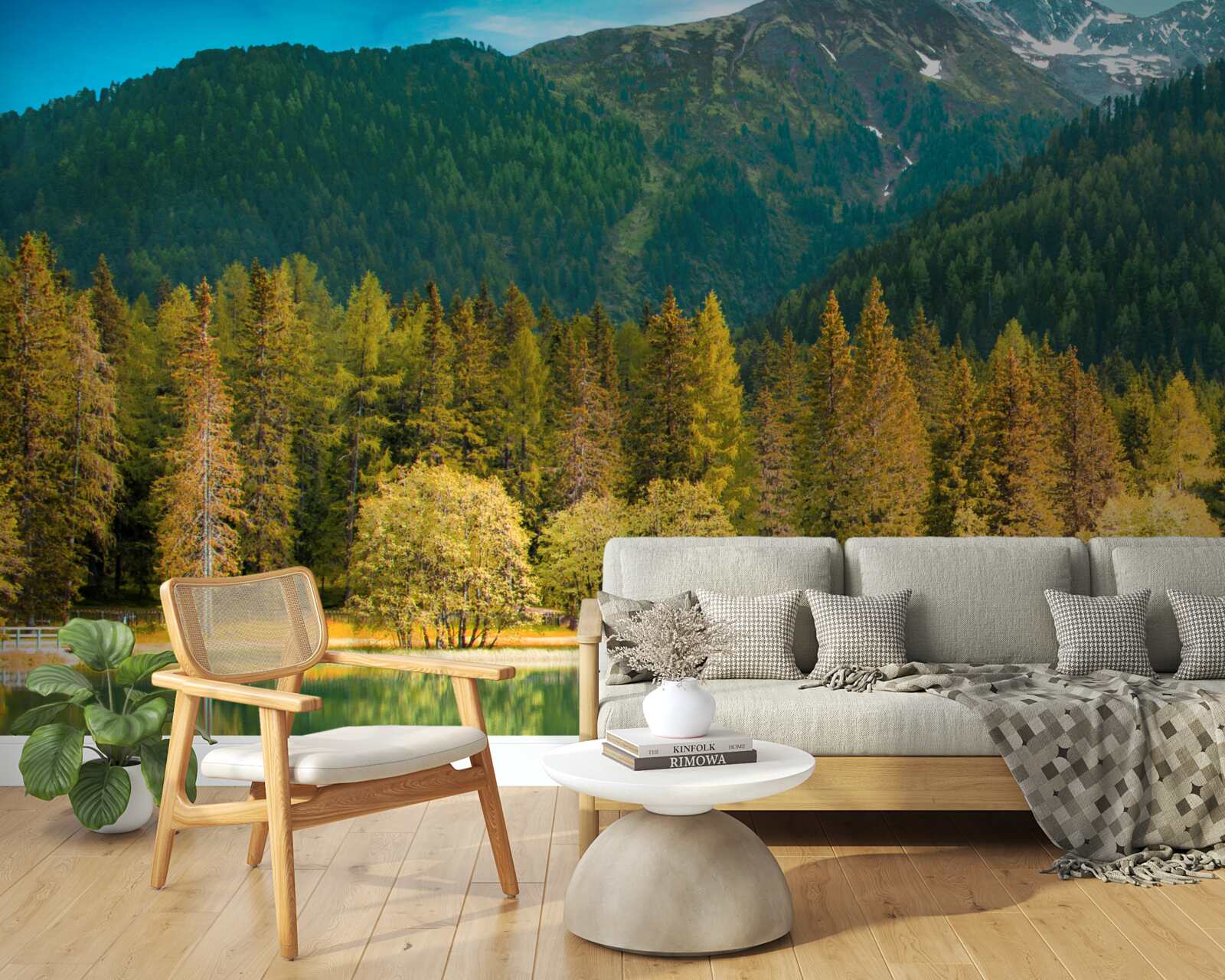 Papier peint lac de montagne dans un paysage d'automne