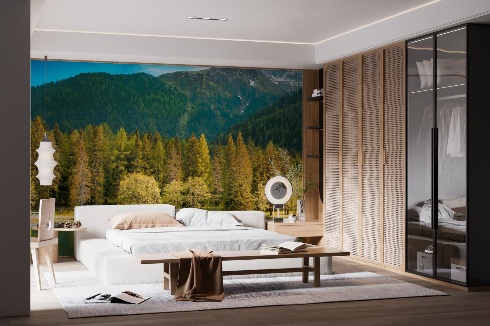 Papier peint lac de montagne dans un paysage d'automne