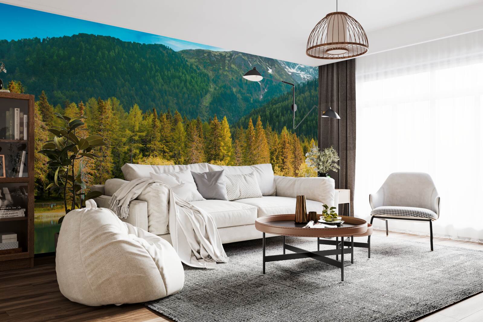 Papier peint lac de montagne dans un paysage d'automne