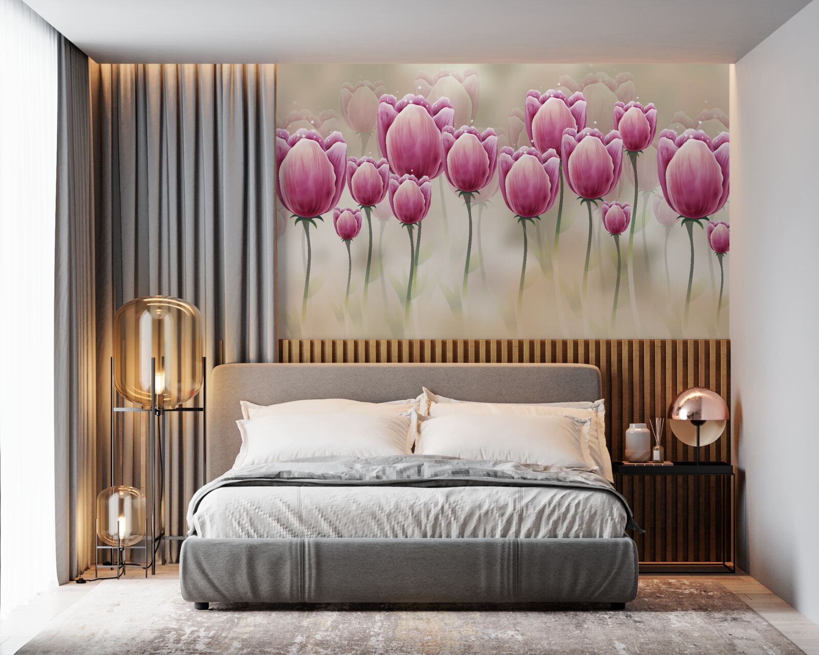 Papier peint tulipes cramoisies fermées