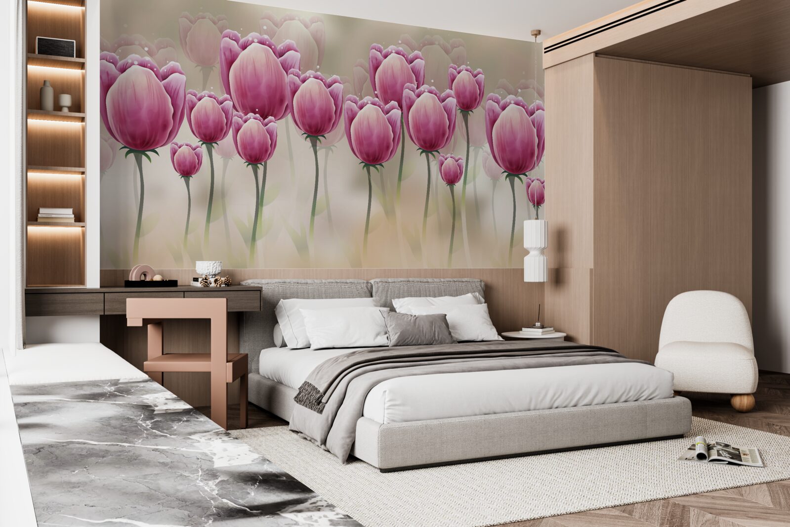 Papier peint tulipes cramoisies fermées