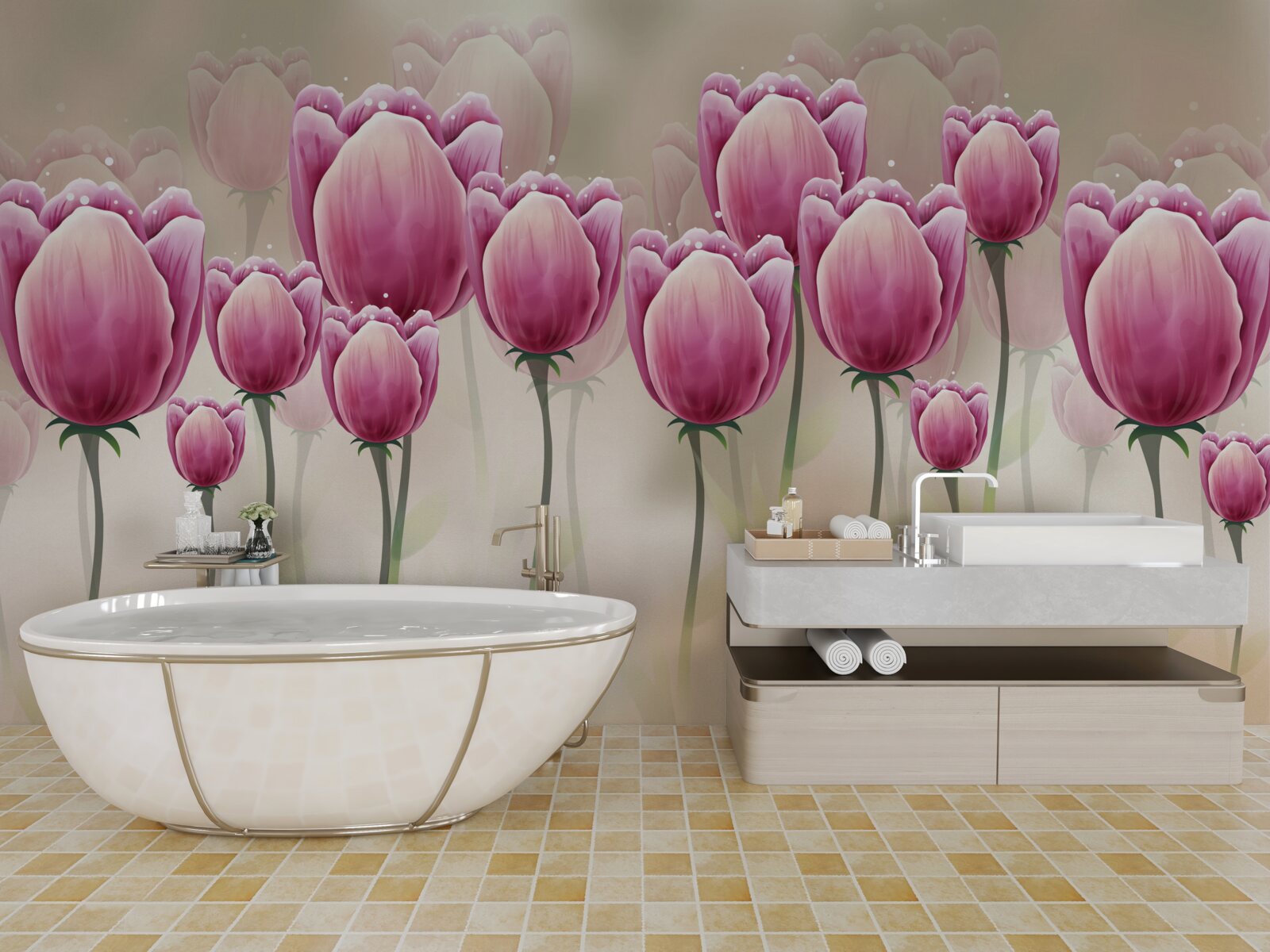 Papier peint tulipes cramoisies fermées