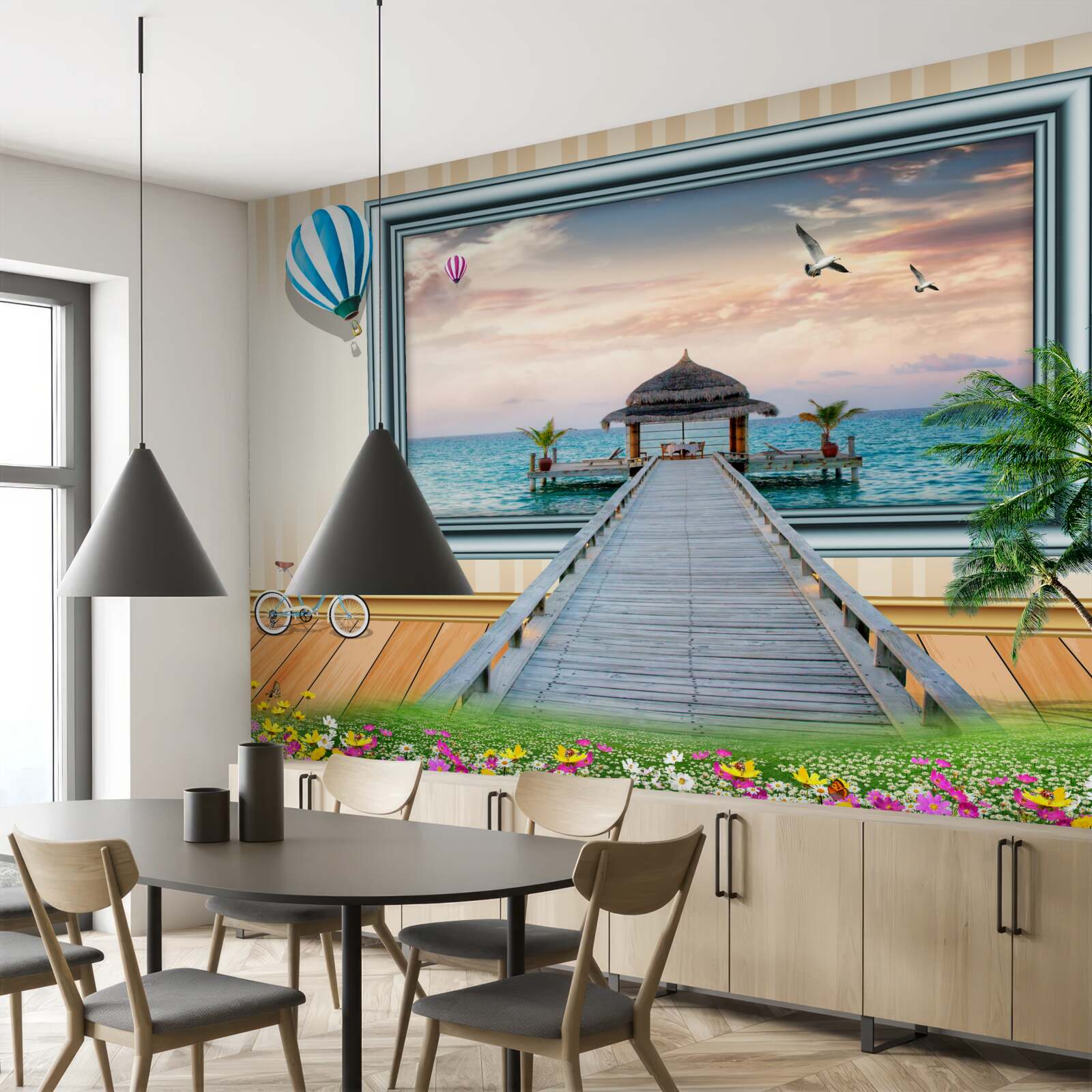 Papier peint peinture avec un quai de mer