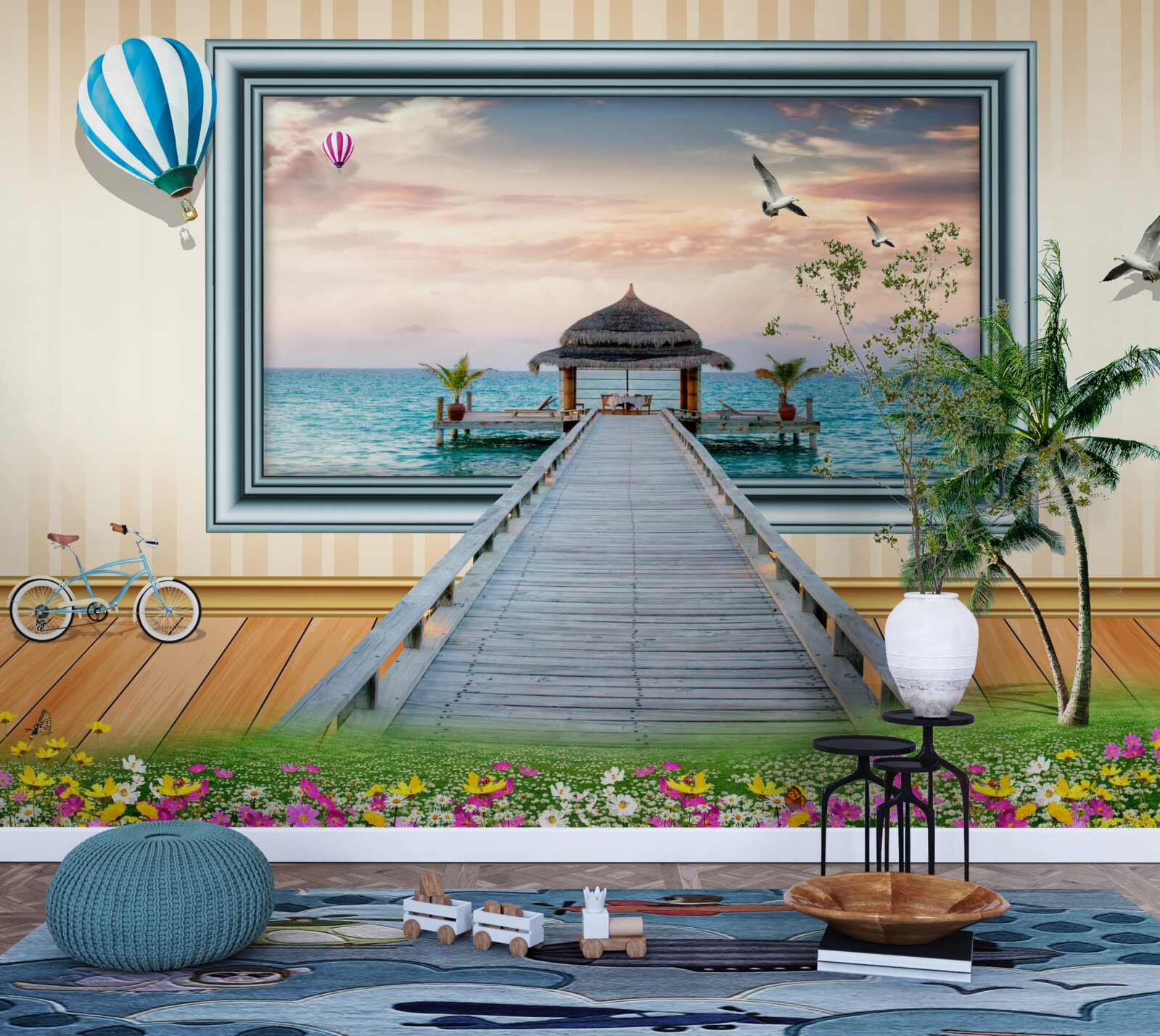 Papier peint peinture avec un quai de mer