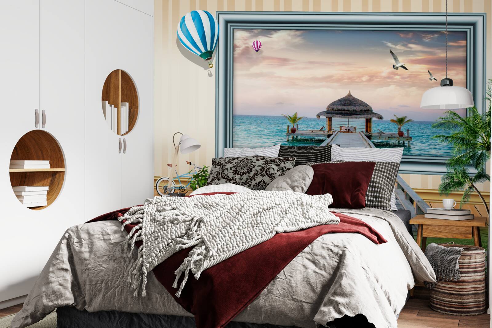 Papier peint peinture avec un quai de mer