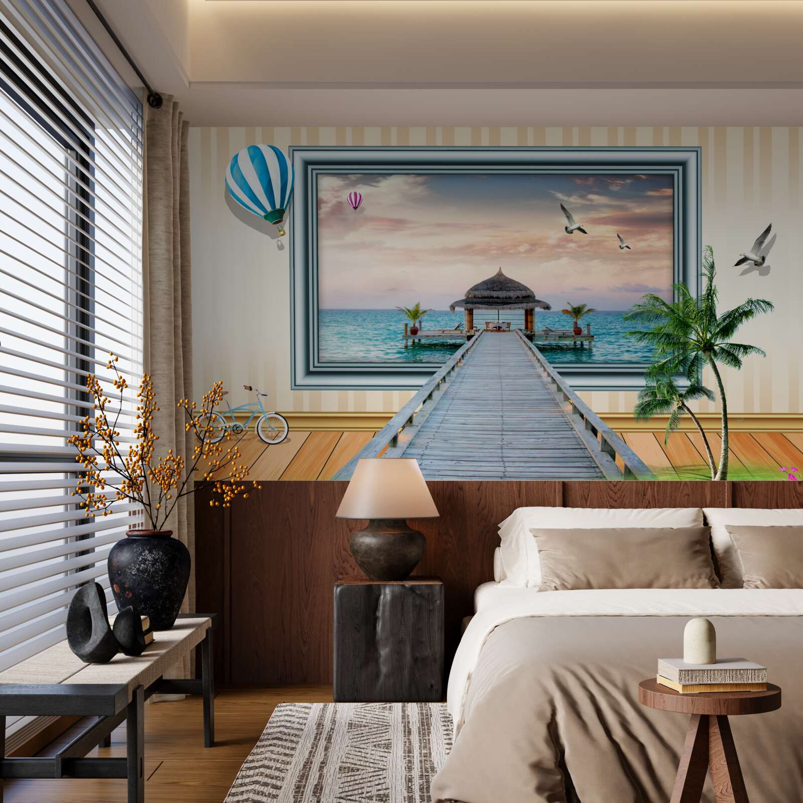 Papier peint peinture avec un quai de mer