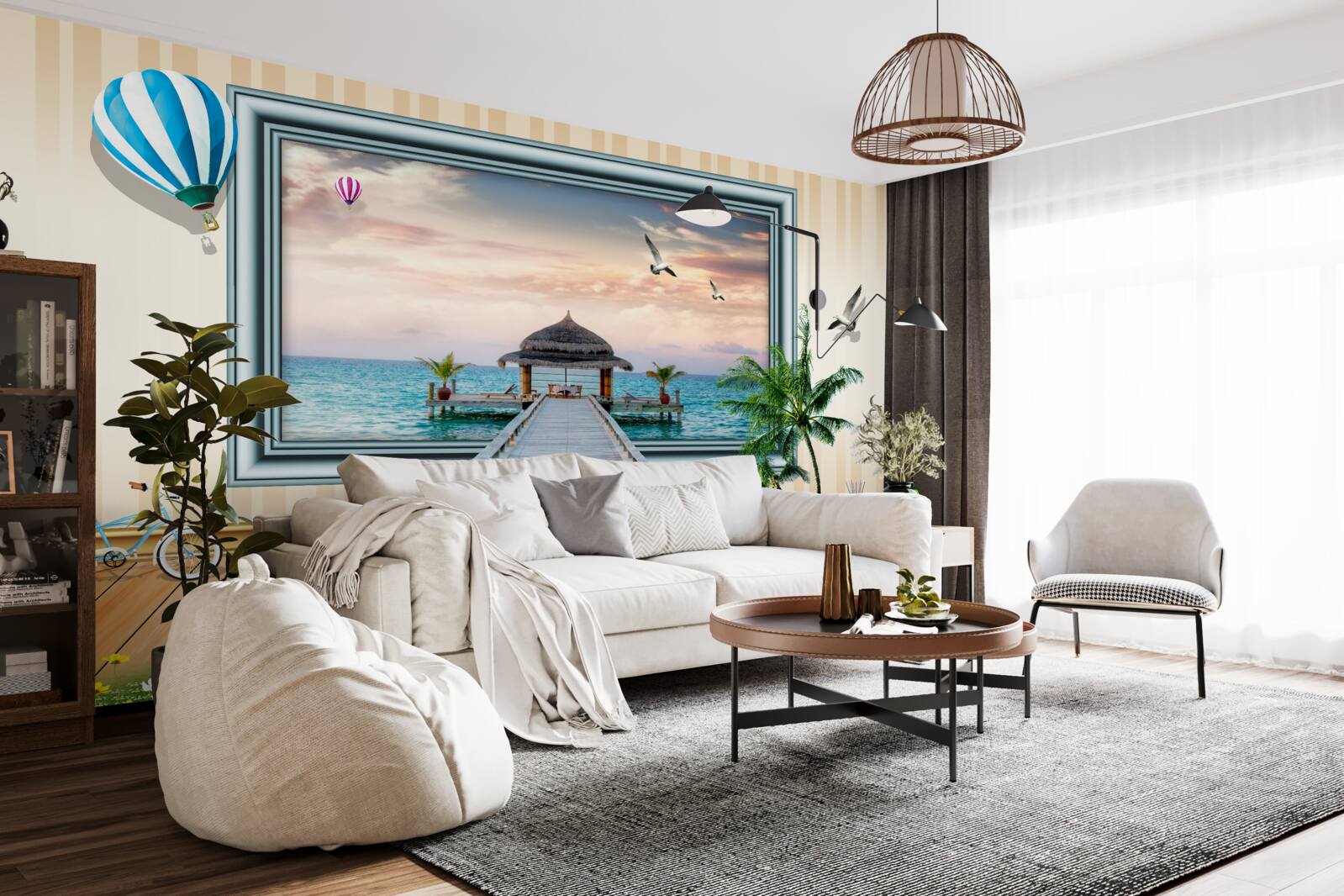 Papier peint peinture avec un quai de mer