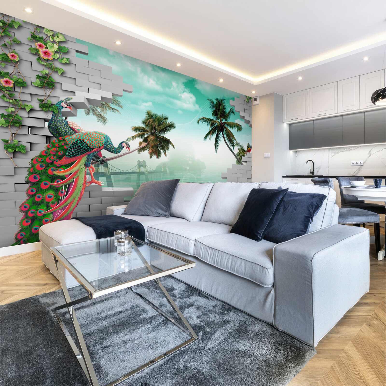 Papier peint paons dans l'arbre