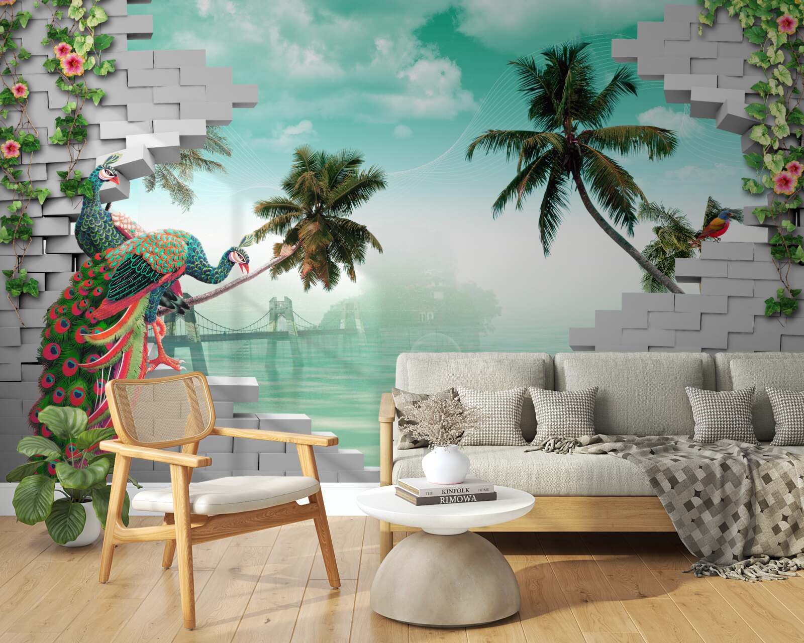 Papier peint paons dans l'arbre