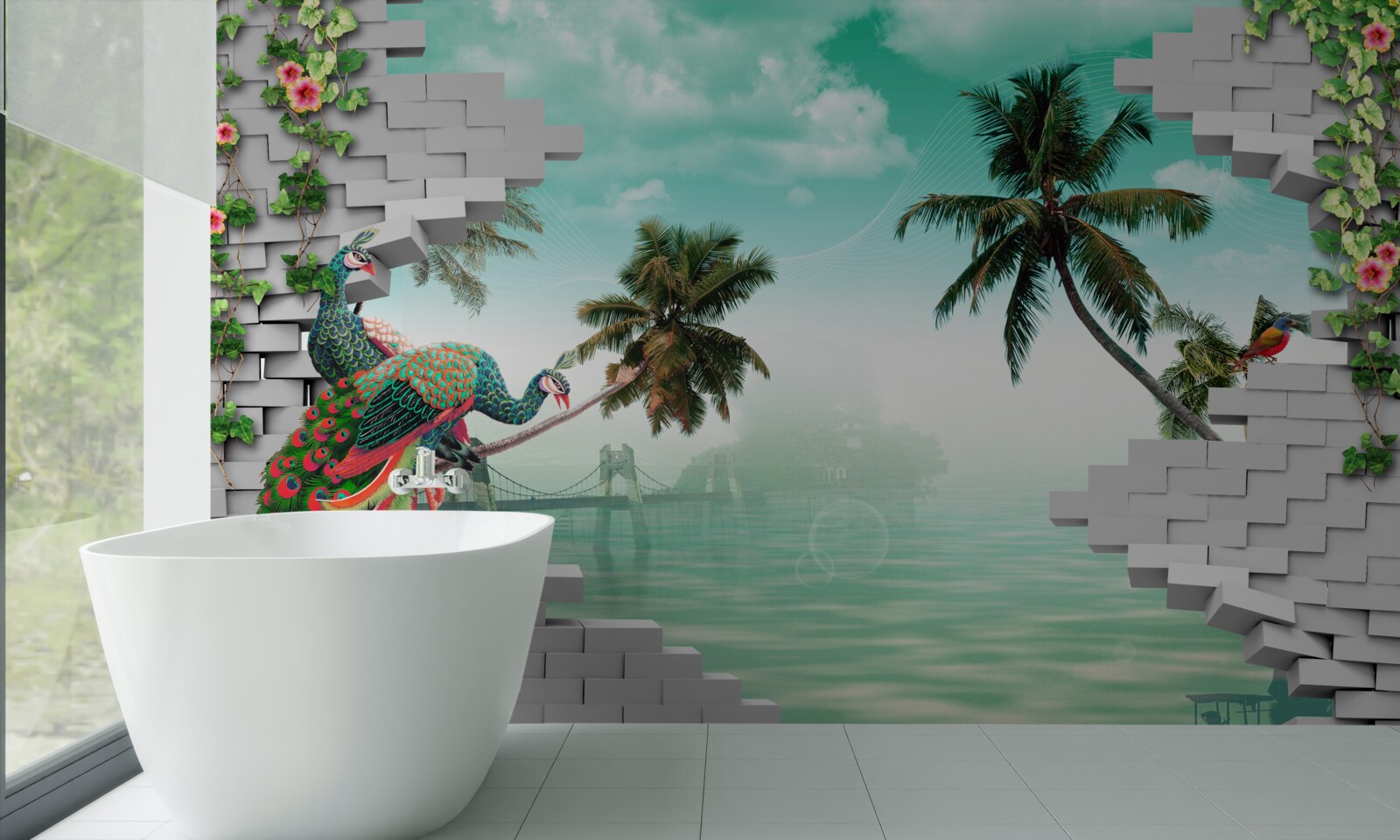 Papier peint paons dans l'arbre