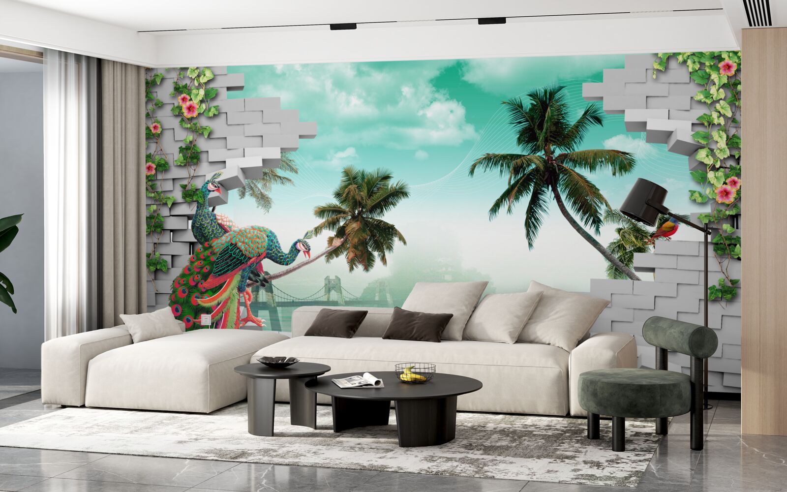 Papier peint paons dans l'arbre