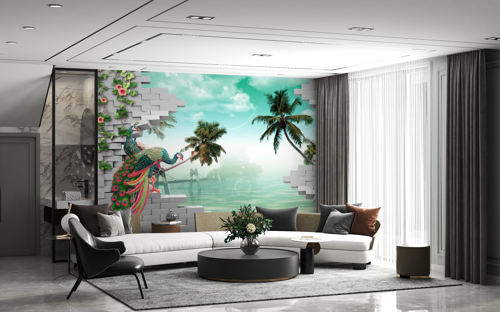 Papier peint paons dans l'arbre