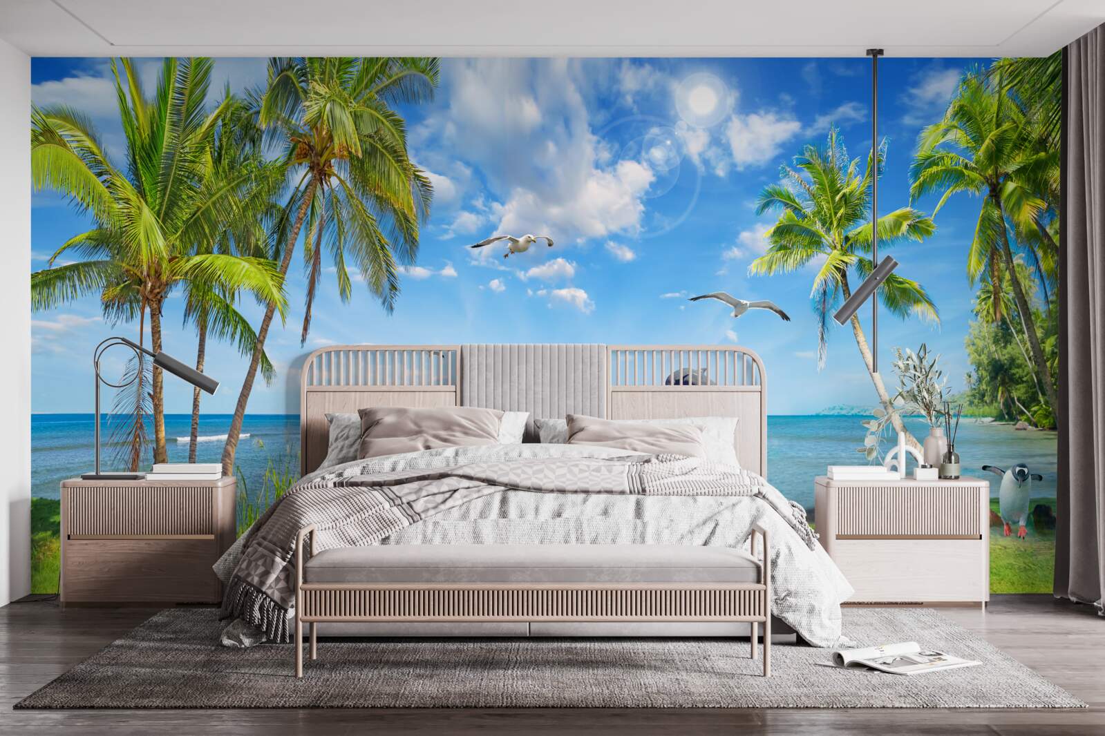 Papier peint dauphins sur un paysage marin