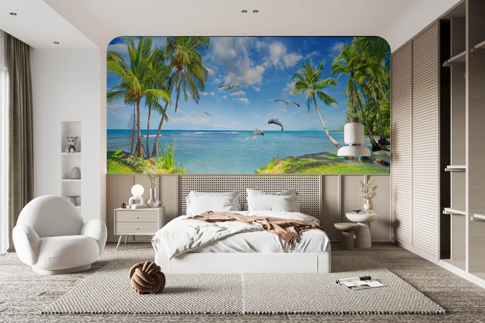 Papier peint dauphins sur un paysage marin