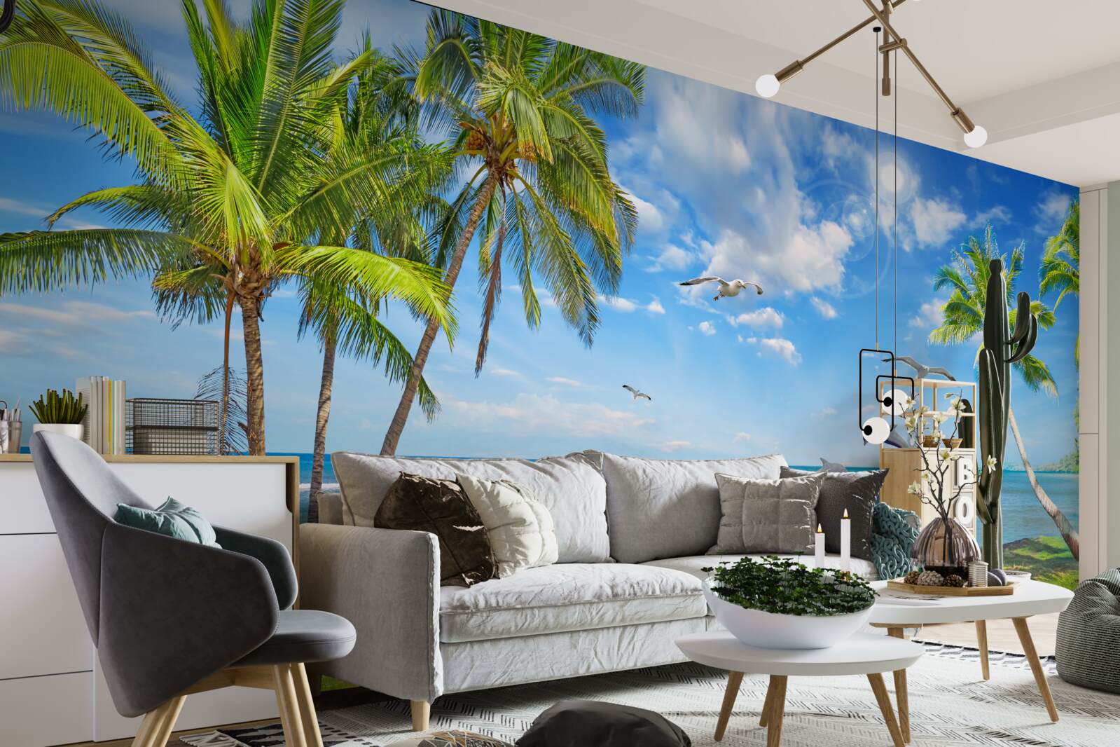 Papier peint dauphins sur un paysage marin