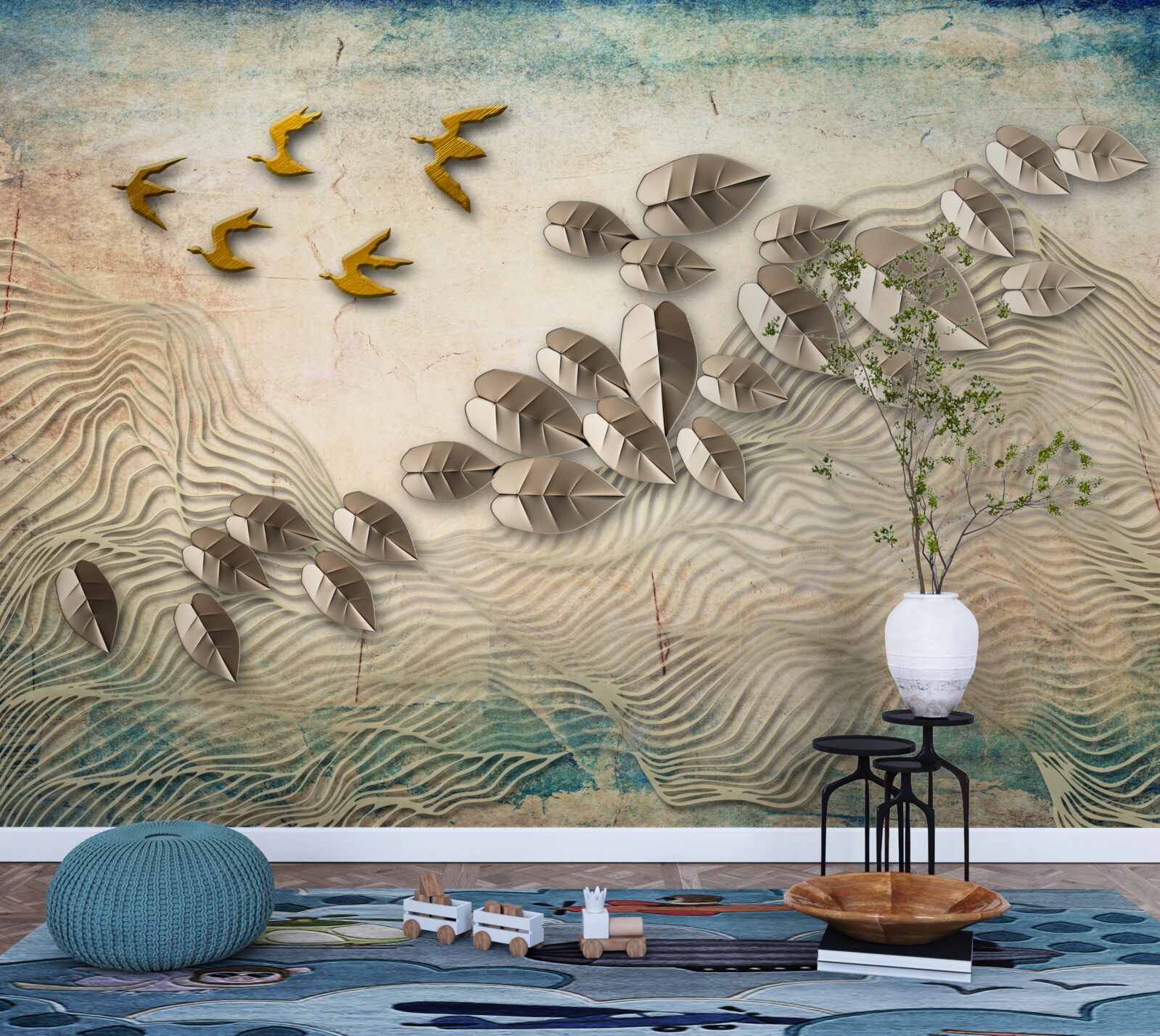 Papier peint les créatures à plumes et leur duvet dans les rafales de vent