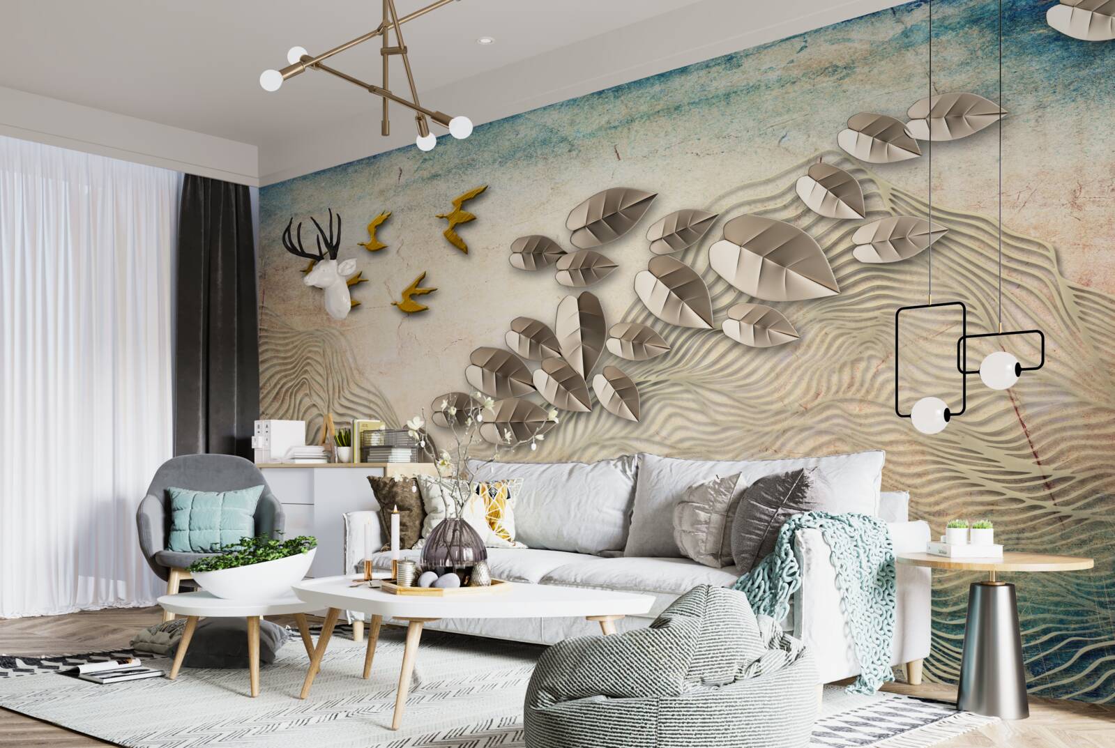 Papier peint les créatures à plumes et leur duvet dans les rafales de vent