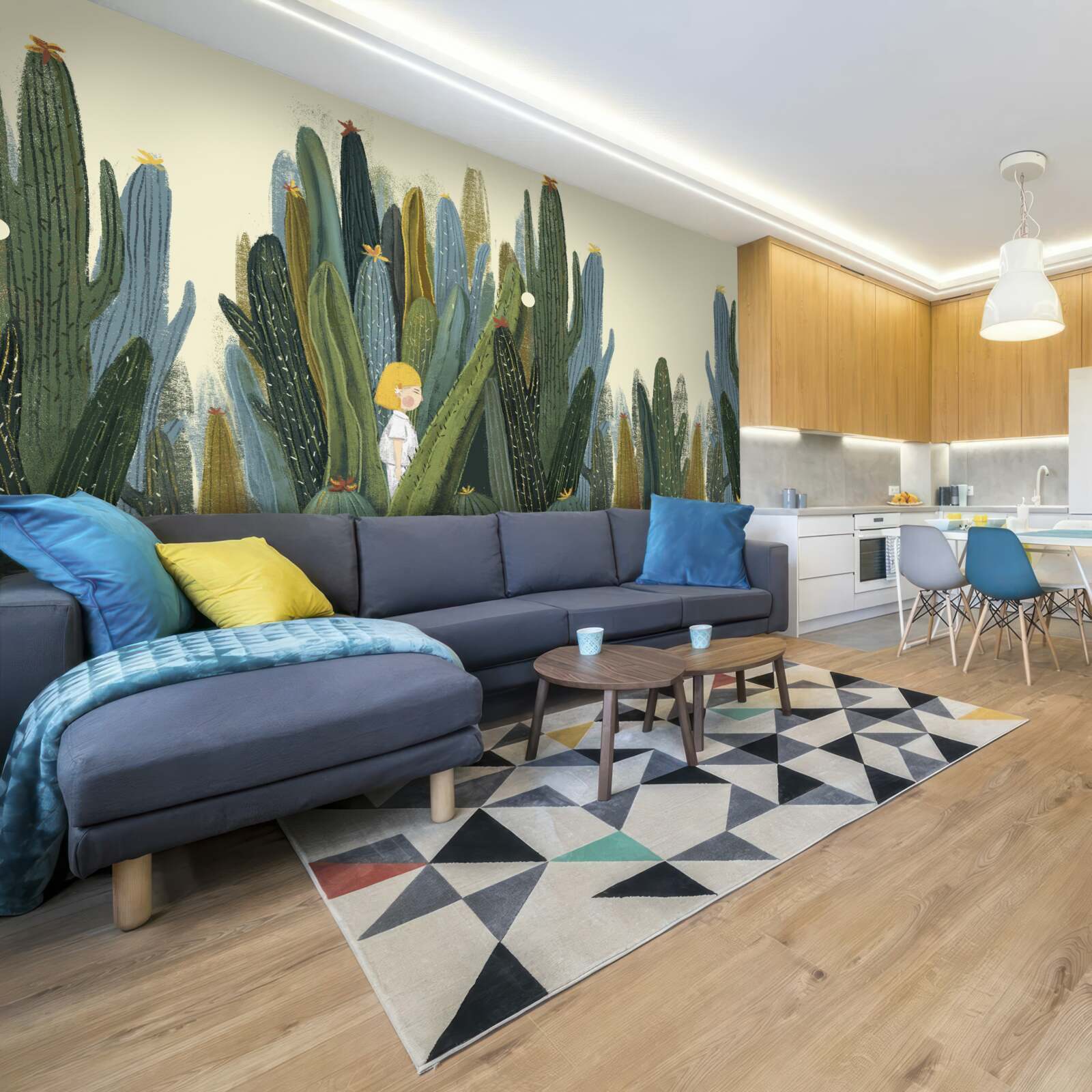 Papier peint fille aux cheveux roux parmi les cactus