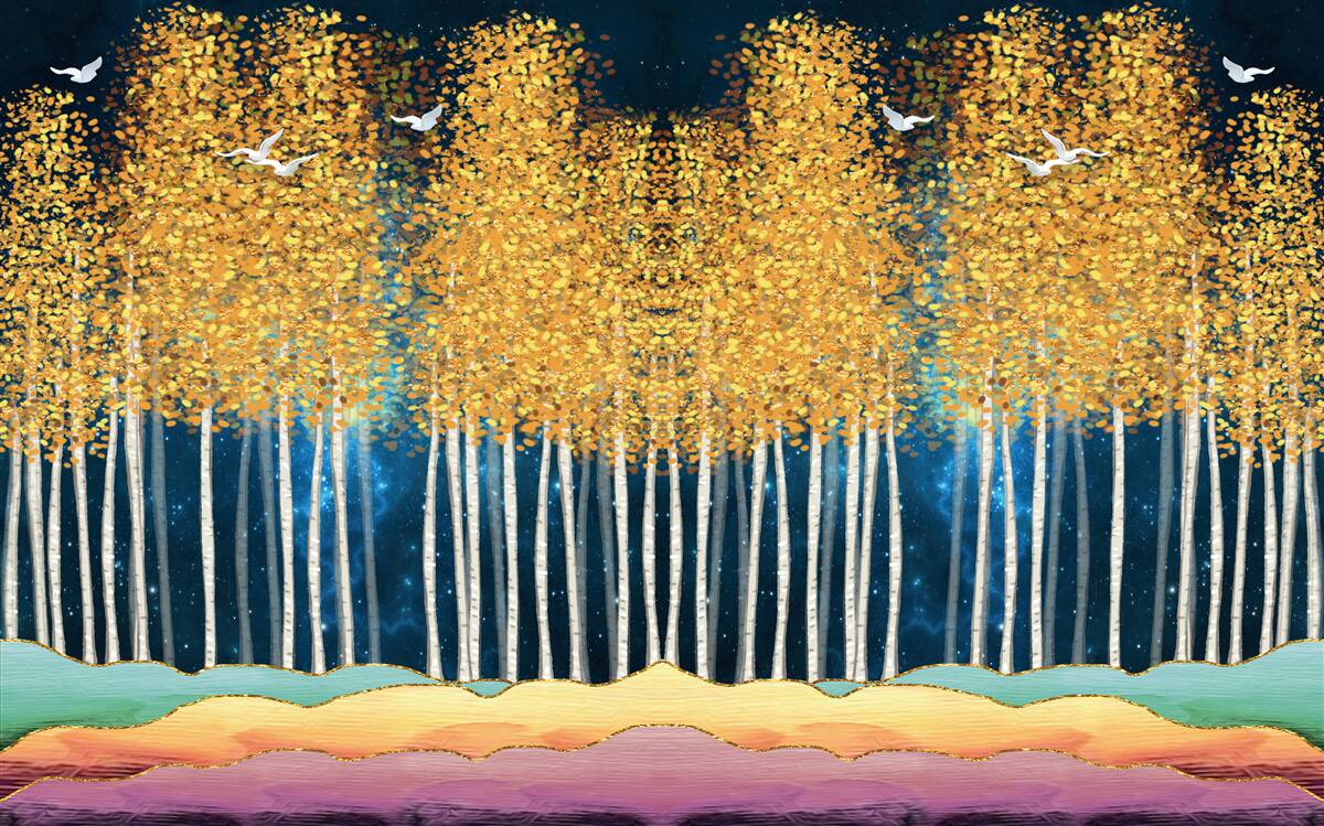 Papier peint d'élégants bouleaux prêts pour une nuit de sommeil