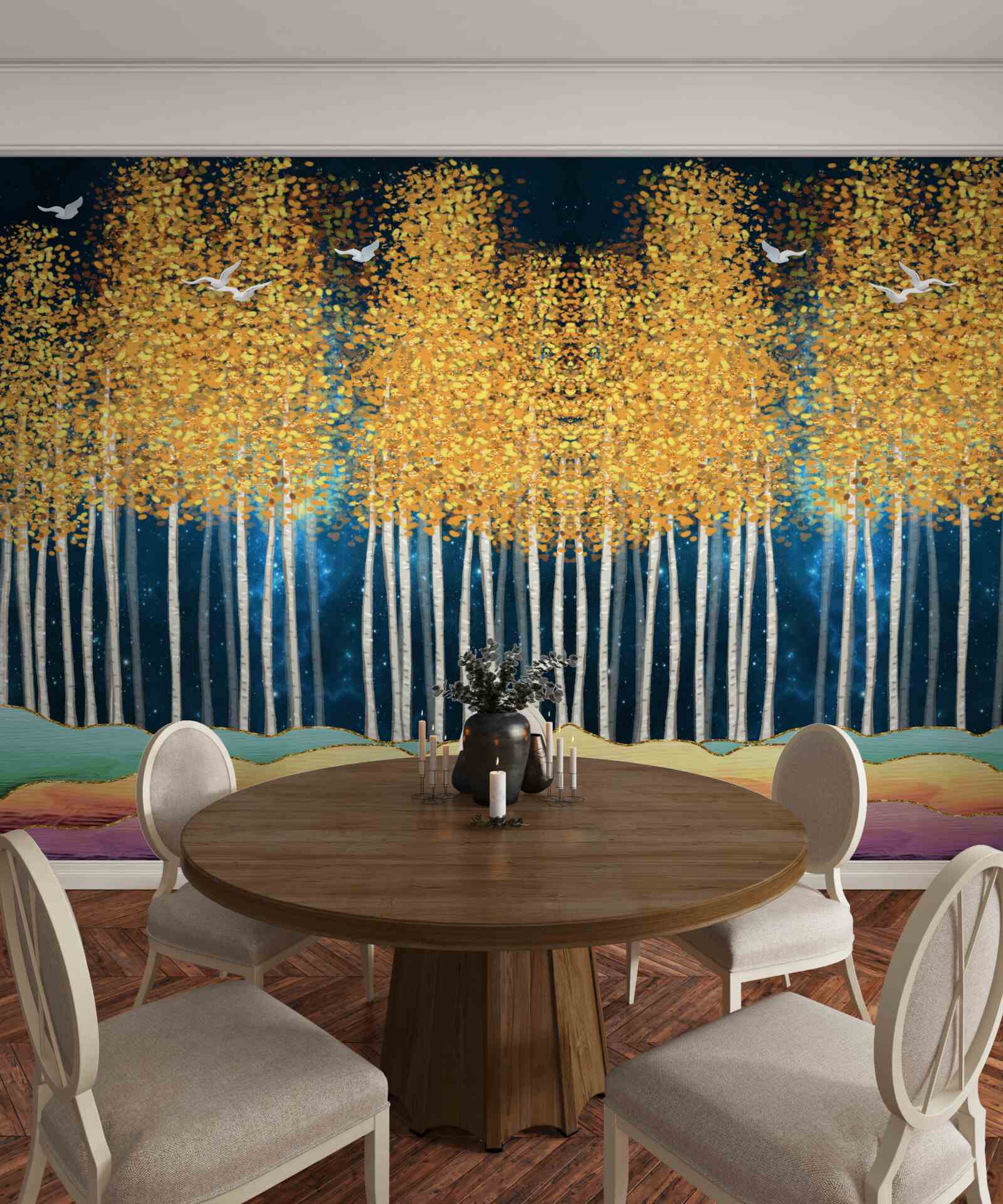 Papier peint d'élégants bouleaux prêts pour une nuit de sommeil