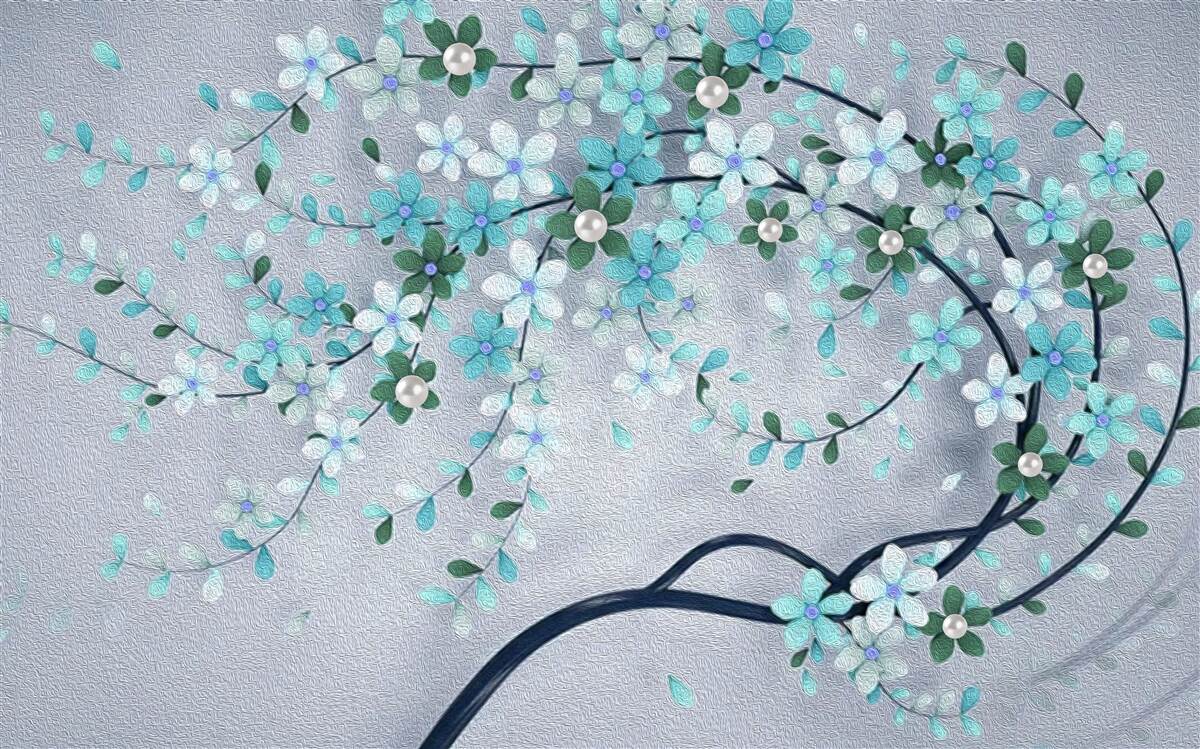 Papier peint un arbre qui plie sous le poids de petites fleurs