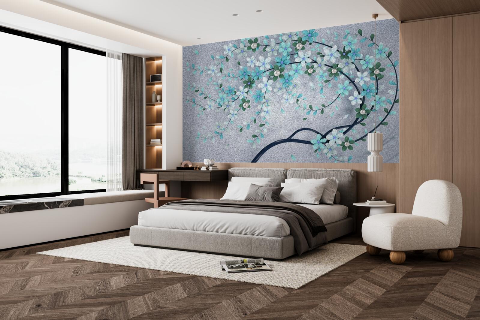 Papier peint un arbre qui plie sous le poids de petites fleurs