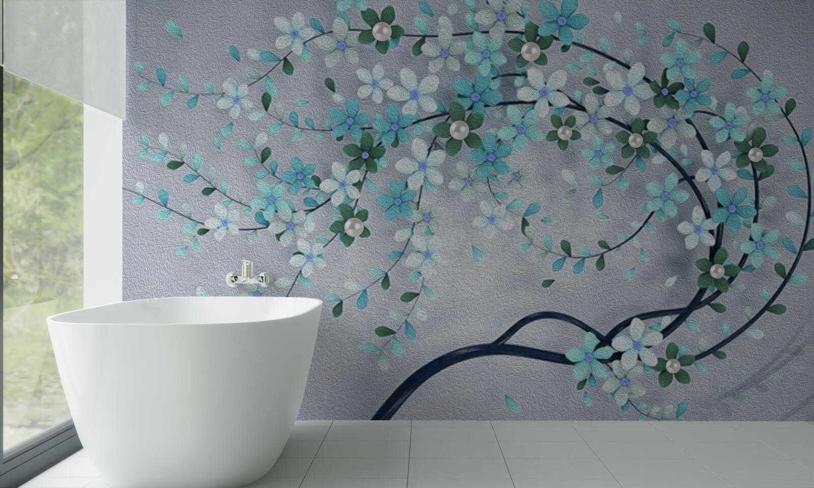 Papier peint un arbre qui plie sous le poids de petites fleurs