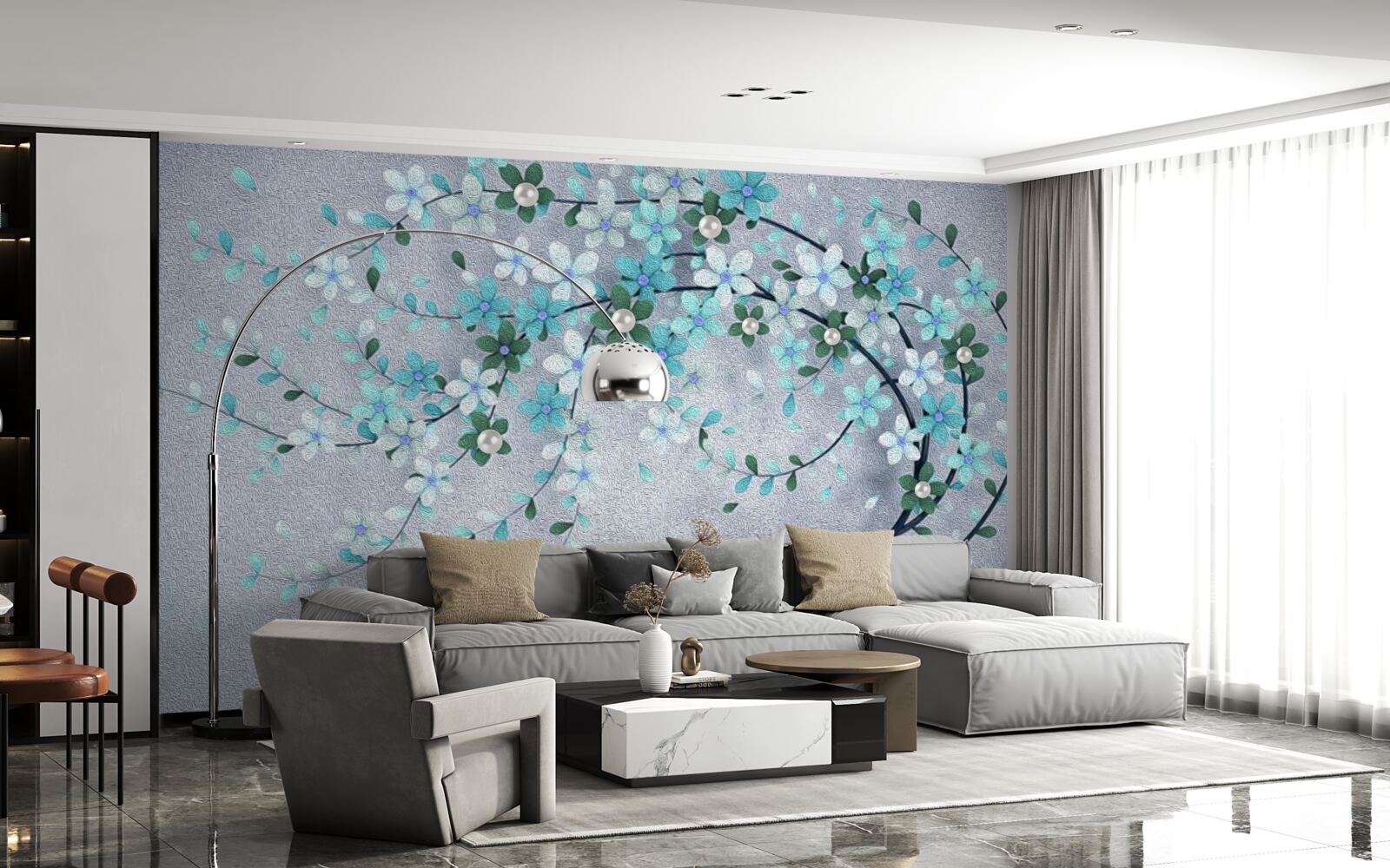 Papier peint un arbre qui plie sous le poids de petites fleurs