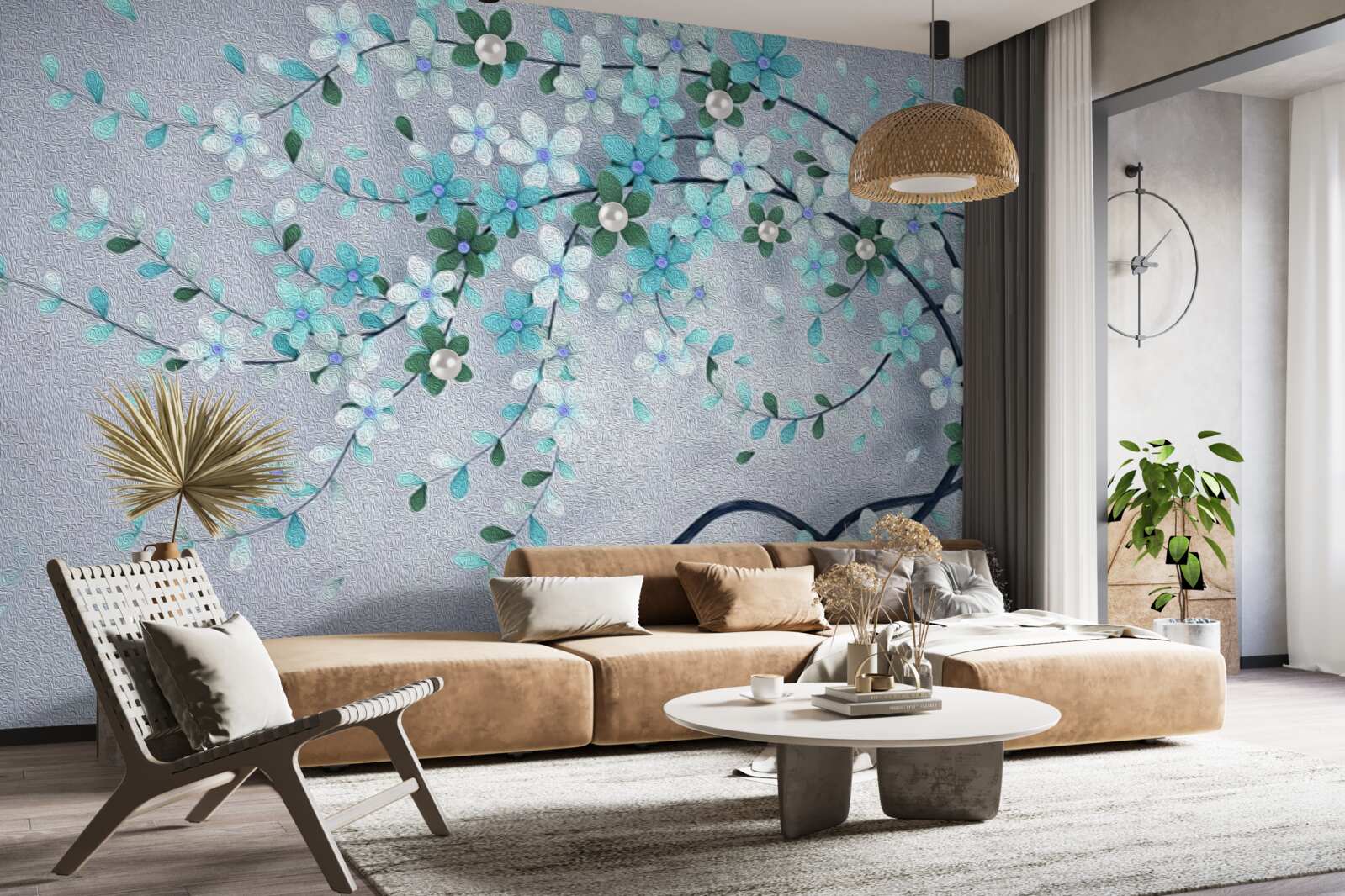 Papier peint un arbre qui plie sous le poids de petites fleurs