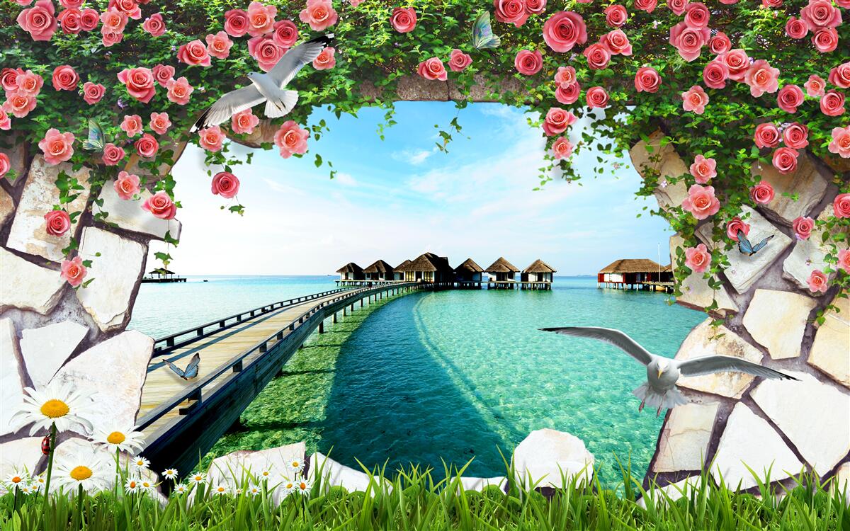 Papier peint porte donnant sur le port maritime