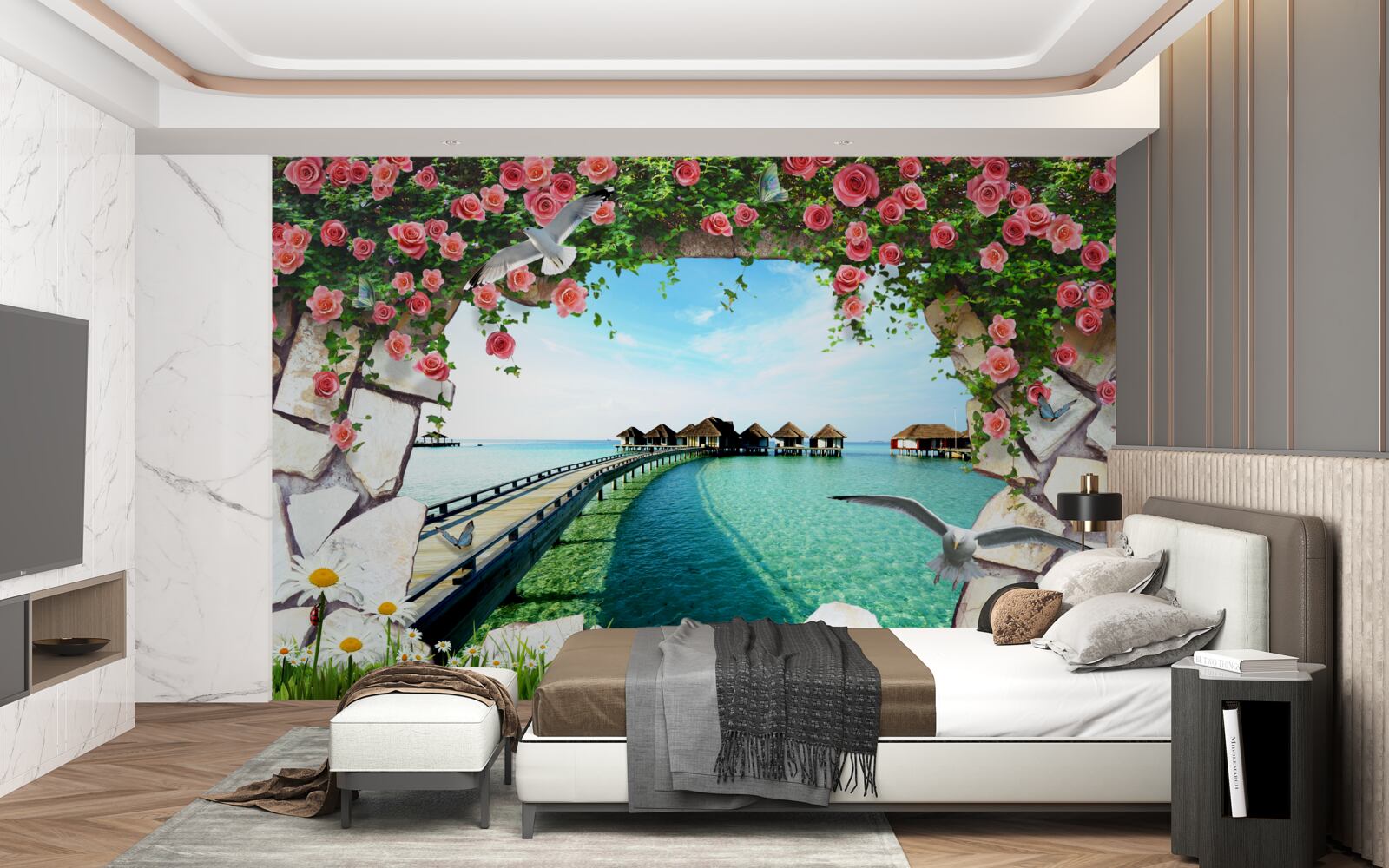 Papier peint porte donnant sur le port maritime