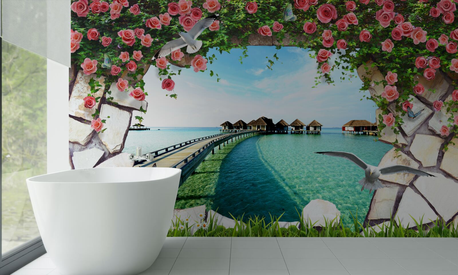 Papier peint porte donnant sur le port maritime