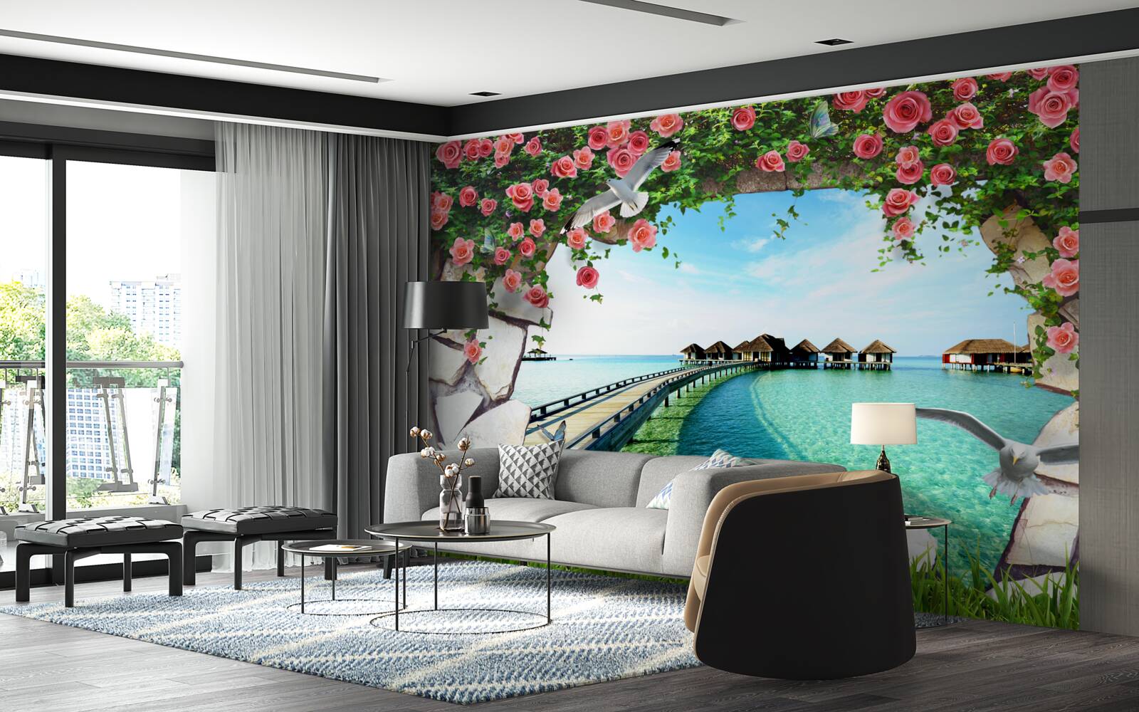 Papier peint porte donnant sur le port maritime