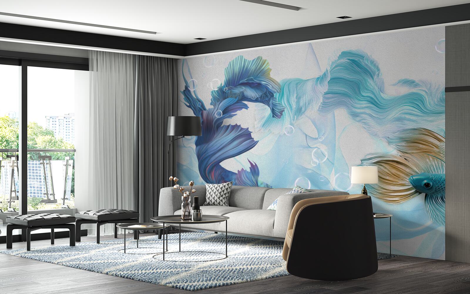 Papier peint image de poissons colorés nageant dans l'eau