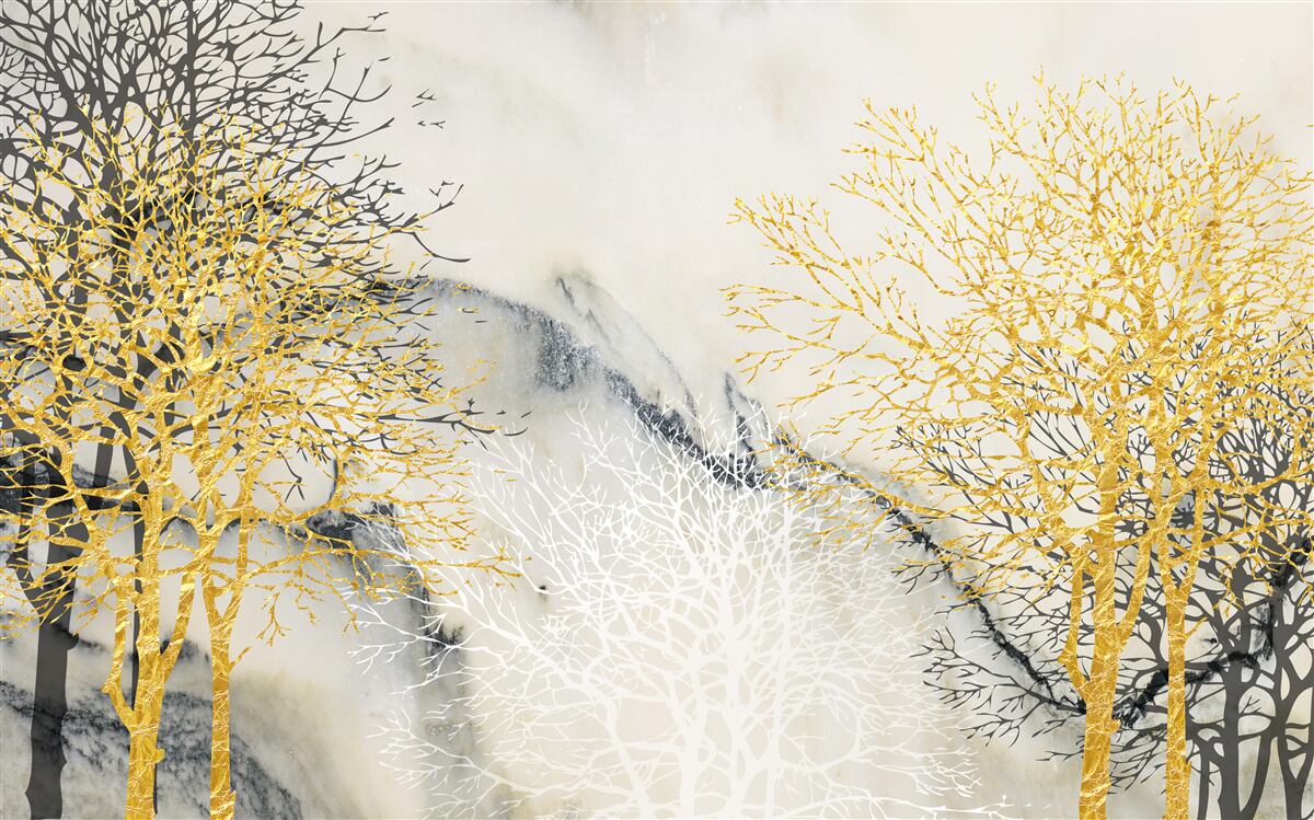 Papier peint arbres d'automne couverts d'or